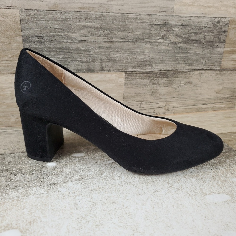 LifeStride Taylor Womens Pump Sz 8.5 W Black Suede Block Heel Almond Toe Slip On